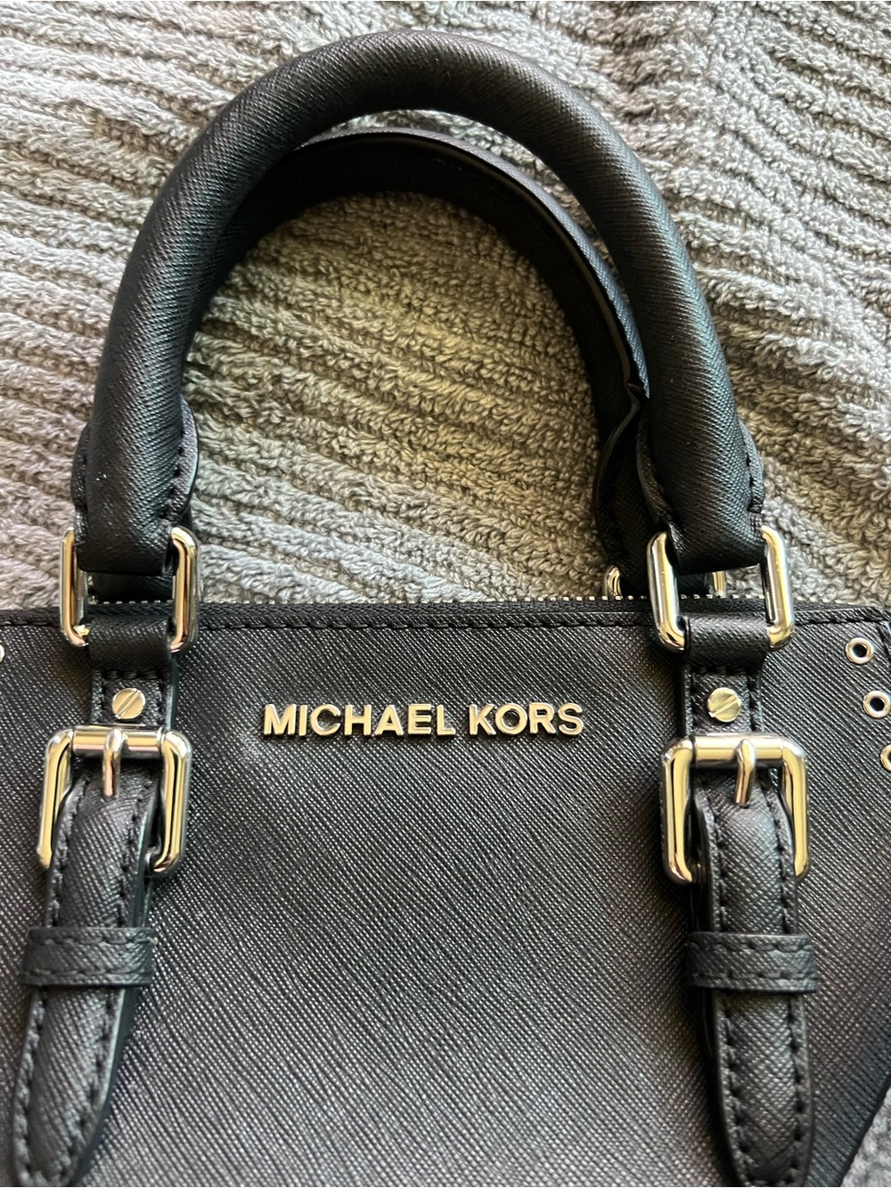 Michael Kors Black Saffiano Leather Satchel with Silver Hardware